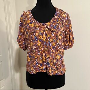 Freshman 1996 Floral Multi Colored Button Up Collared Blouse Size Small